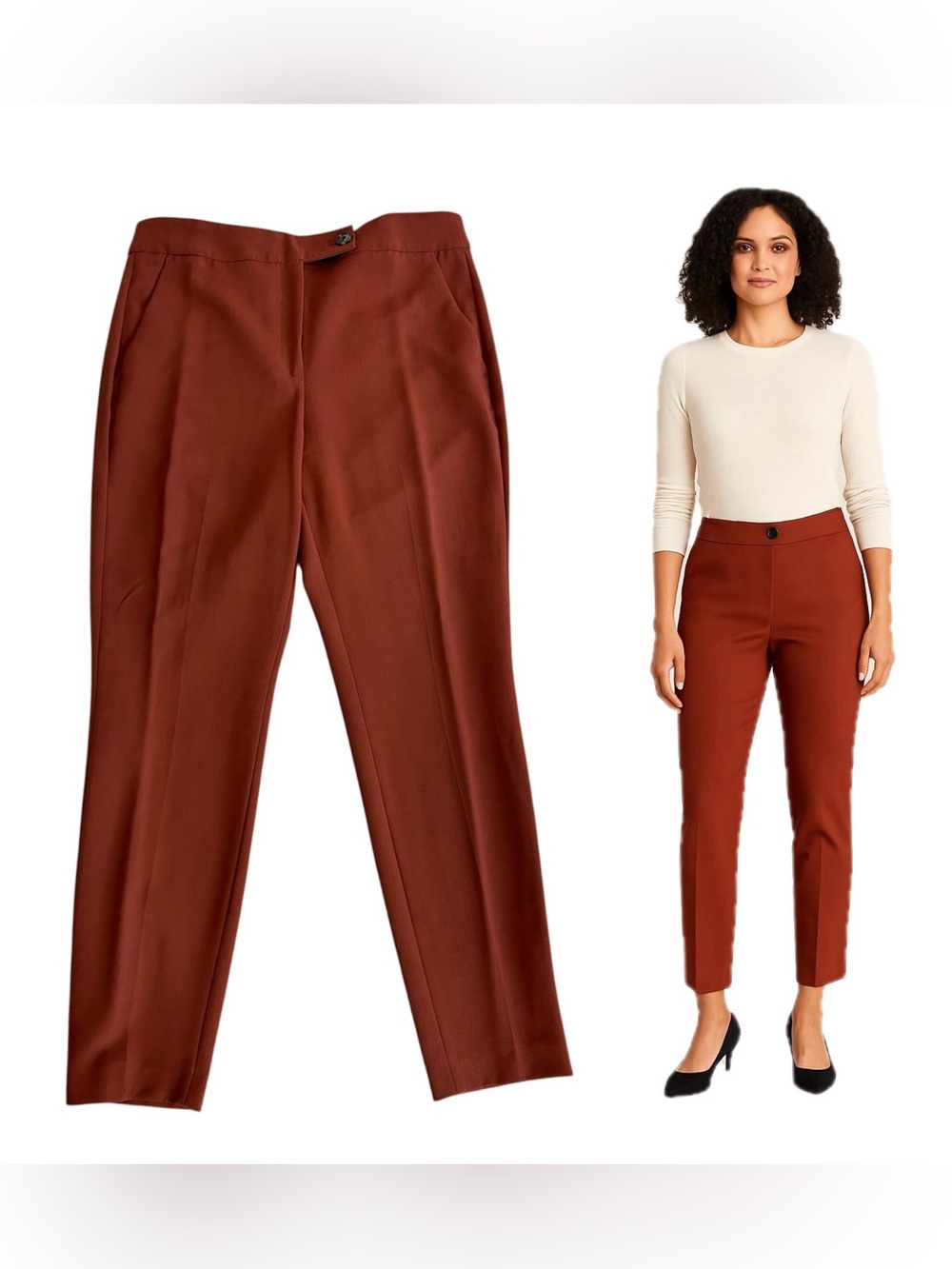 RW&Co Women’s Rust Brown suiting slim leg ankle length signature fit pants Sz 10